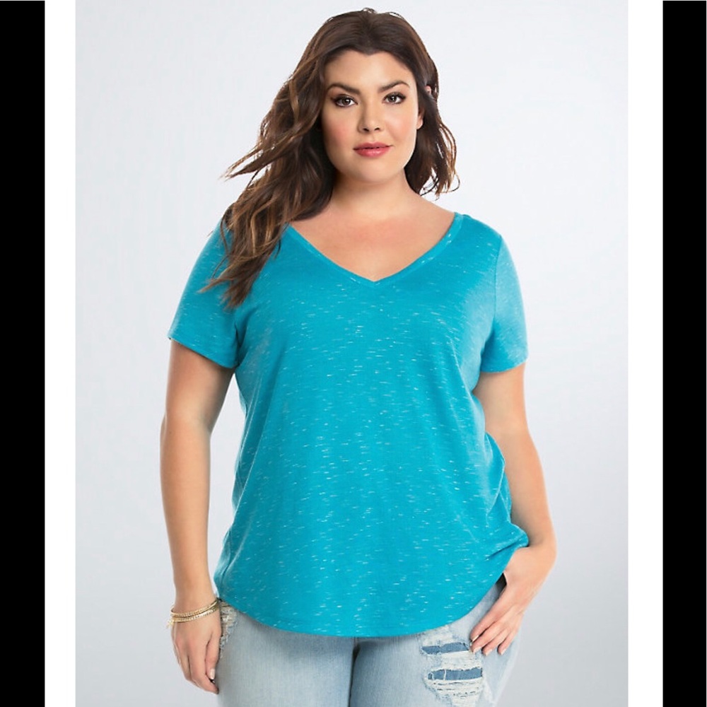 New TORRID SPECKLE V-NECK T-SHIRT AQUA BLUE SZ 1